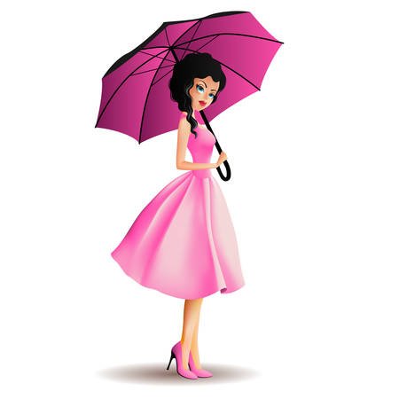 Девушка с зонтиком силуэт цветной