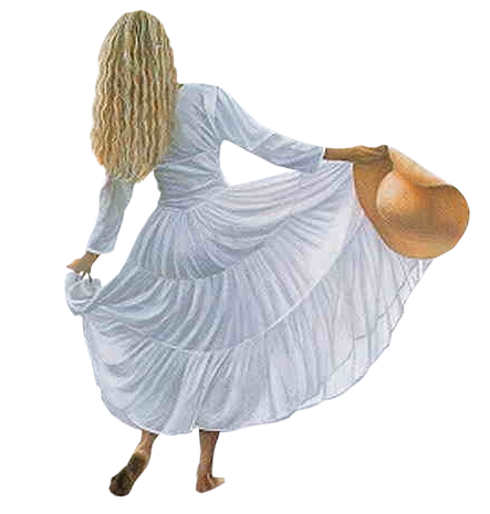 Девушка в длинном ситцевом платье на прозрачном фоне