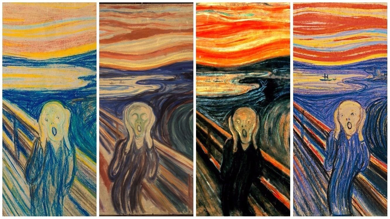 Какие картины популярные. 4 Версии картины крик Мунка. Артина "крик" (Эвард Мунк).