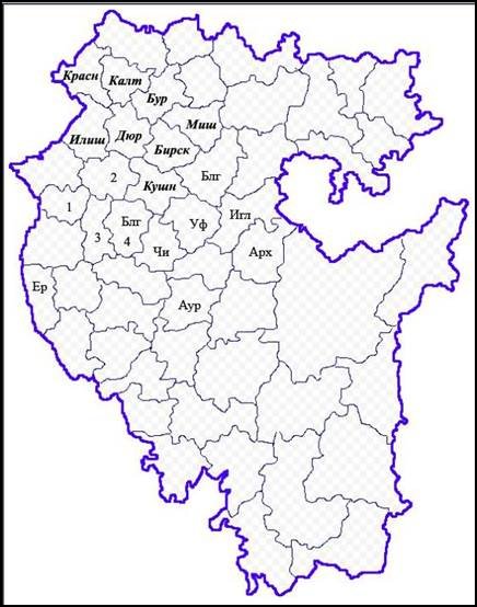 Контурная карта Республики Башкортостан