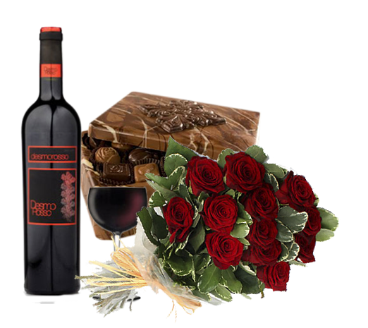 Букет роз и коньяк