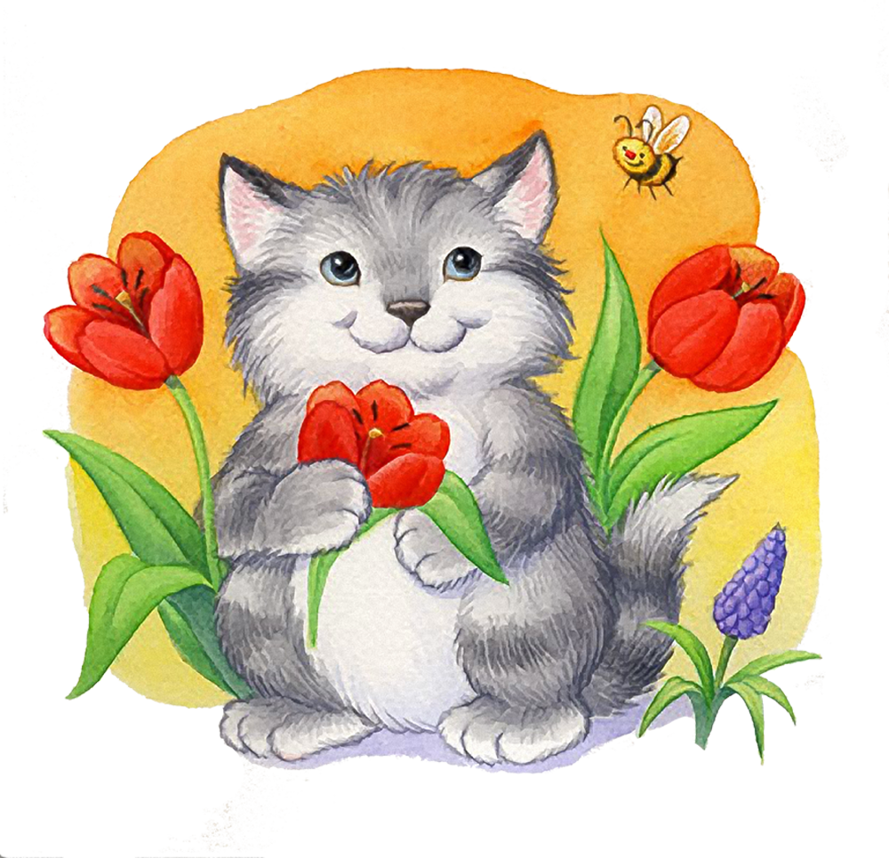 Открытка кот с цветами. Зверюшки с цветами. Цветы и котик открытка. Котенок с цветочком. Открытка спасибо с котиком.