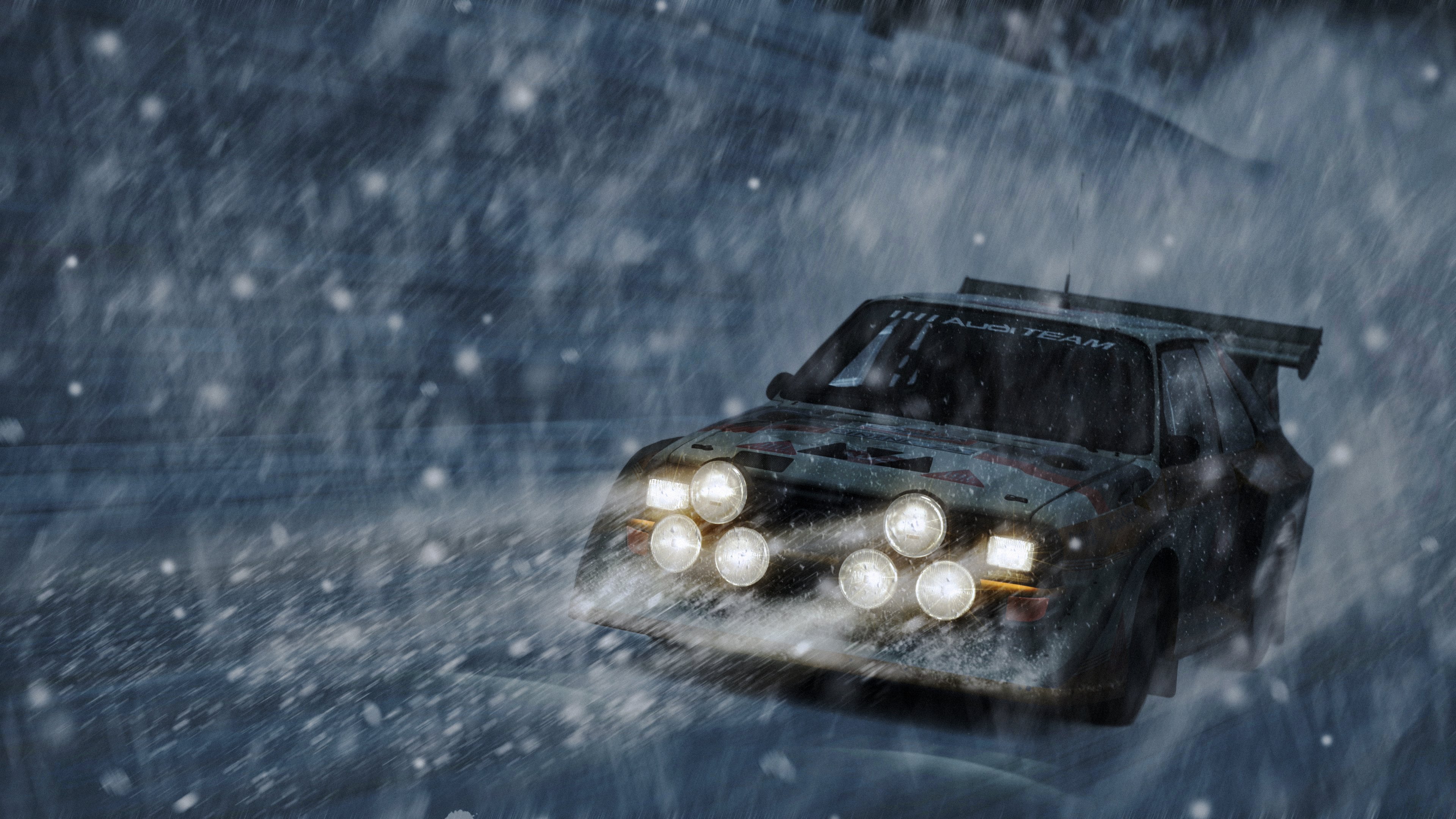 Игра машины снег. Audi quattro s1 Dirt 3. Dirt 3 Audi quattro. Машина зимой. Машина в снегу.