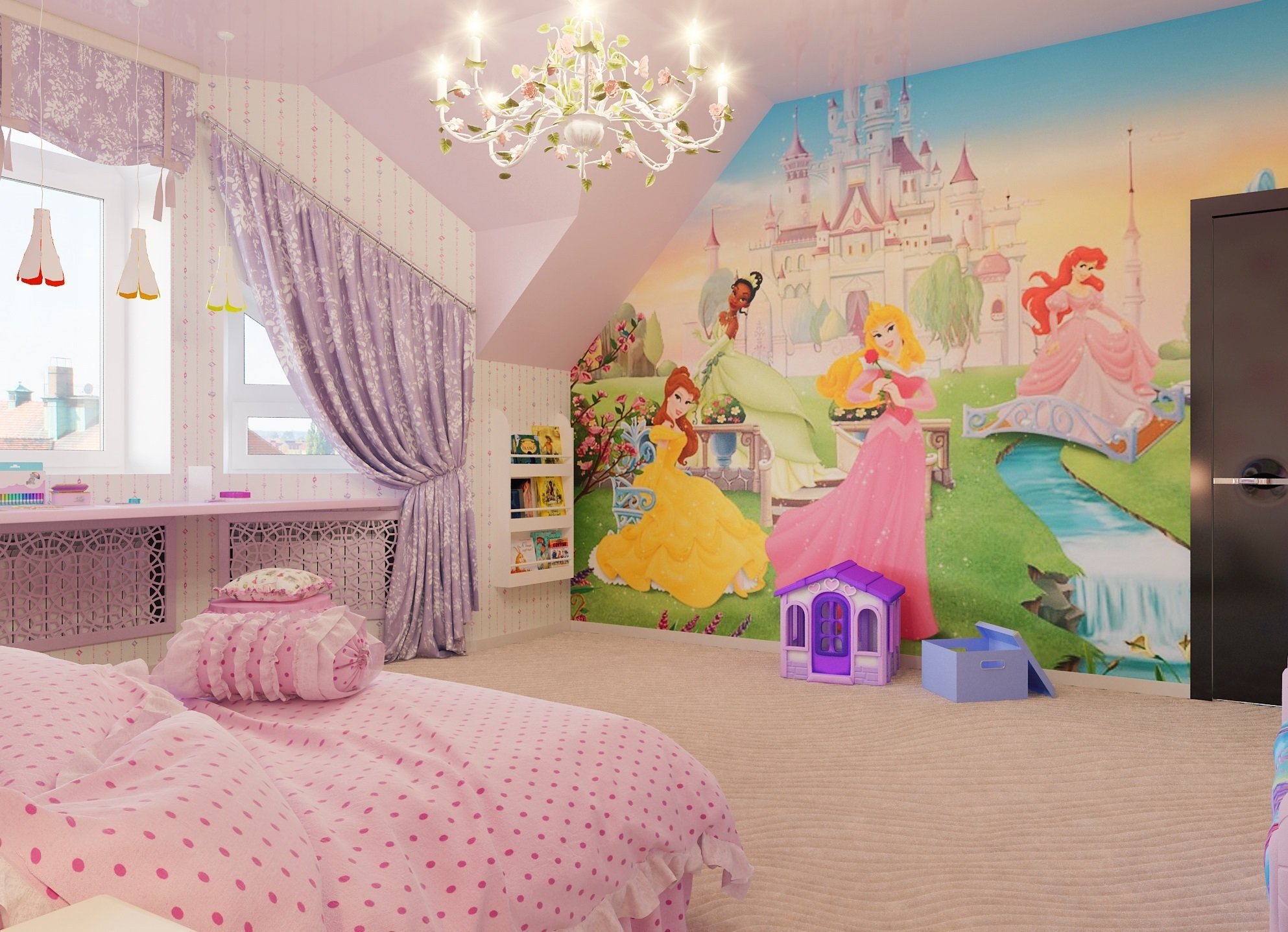 Обои для девочки 7 лет. Детские комнаты для девочек. Сказочная комната для девочки. Комната принцессы. Сказочная детская комната.