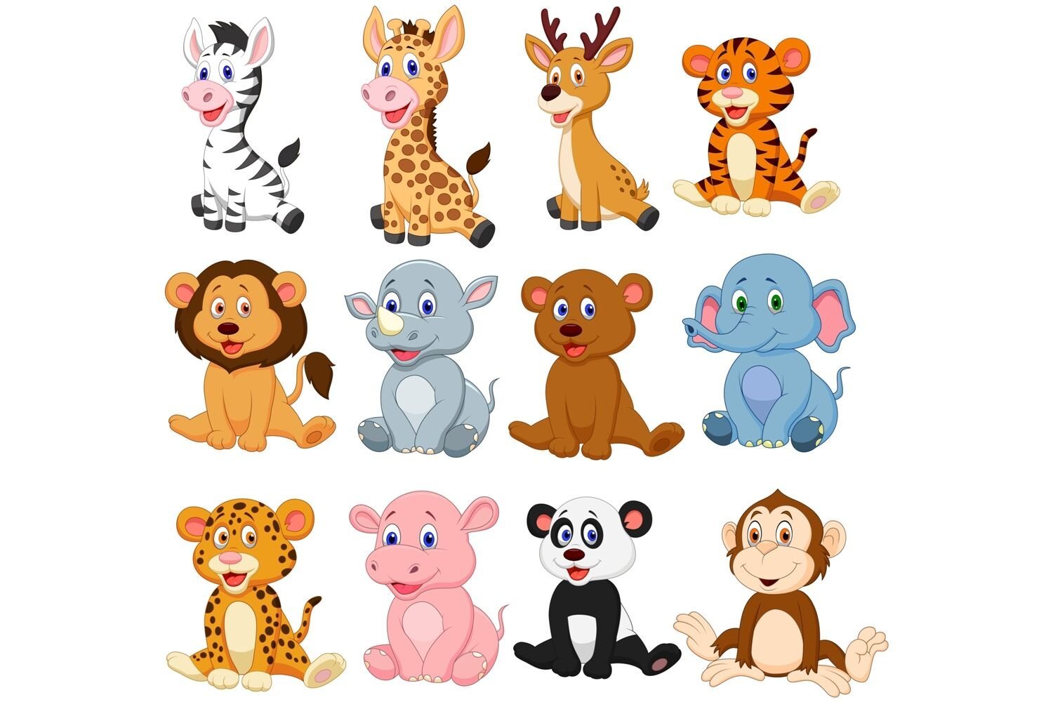Как зовут всех улыбающихся зверят. Мультяшные животные для детей. Рисунки животных для детей. Рисунки с животными для детей. Зверюшки на прозрачном фоне.