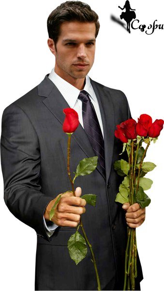 Человек с букетом цветов