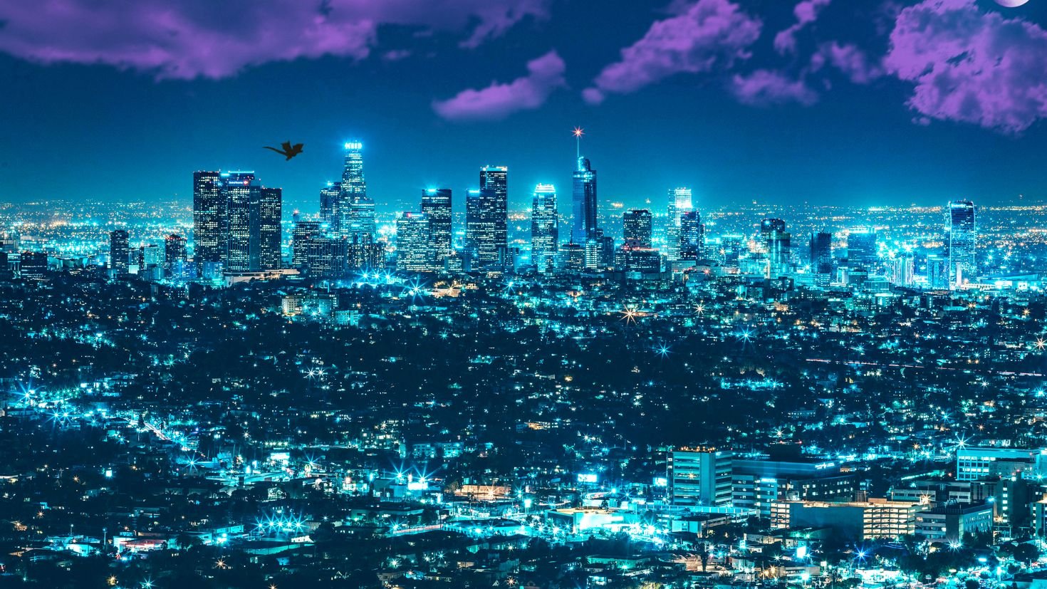 2 экран города. Найт Сити Лос Анджелес. Ночной Лос Анджелес. Панорама Сити Лос Анджелес.