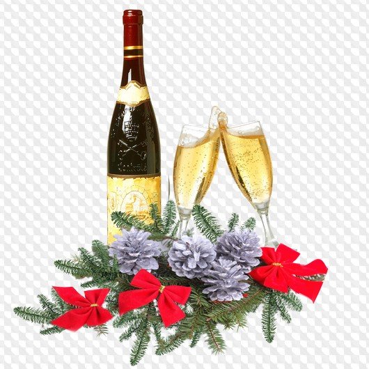 Шампанское новый год на прозрачном фоне