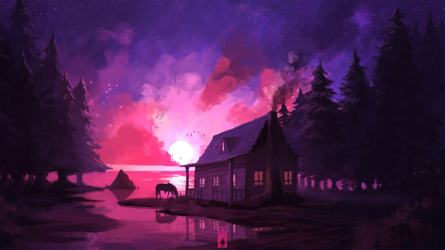 Дом 2 10 ночь. Пейзаж в фиолетовых тонах. Красивый фон арт. Ночной пейзаж.