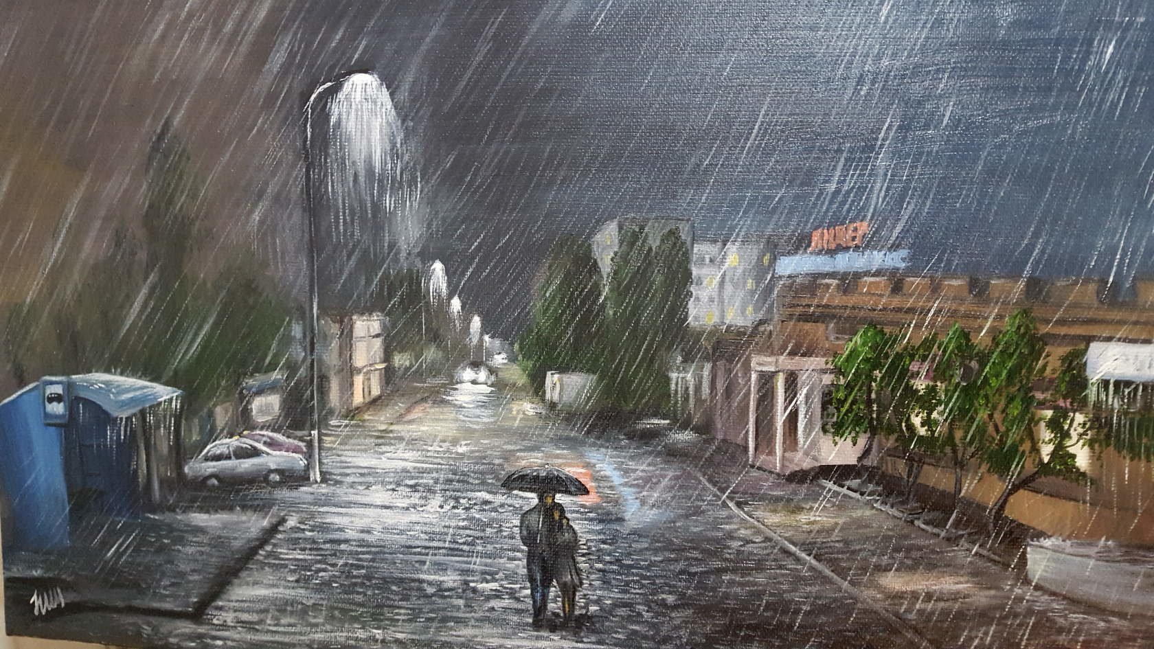В течение всей ночи лил дождь. Художник Джефф Роуланд (Jeff Rowland). Хэнк Шабо дождь картина. Под дождем живопись. Город под дождем.