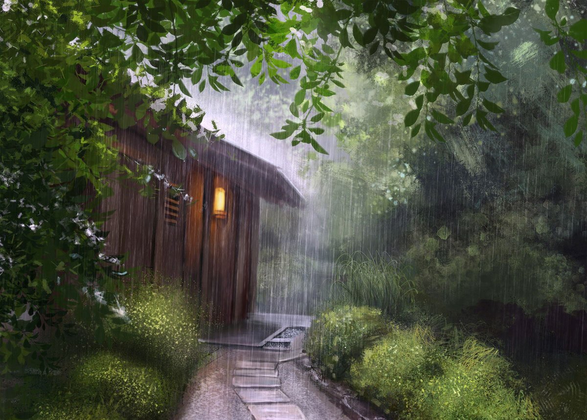 Домик в лесу. Дождь дом. Домик в лесу арт. Домик в лесу дождь.