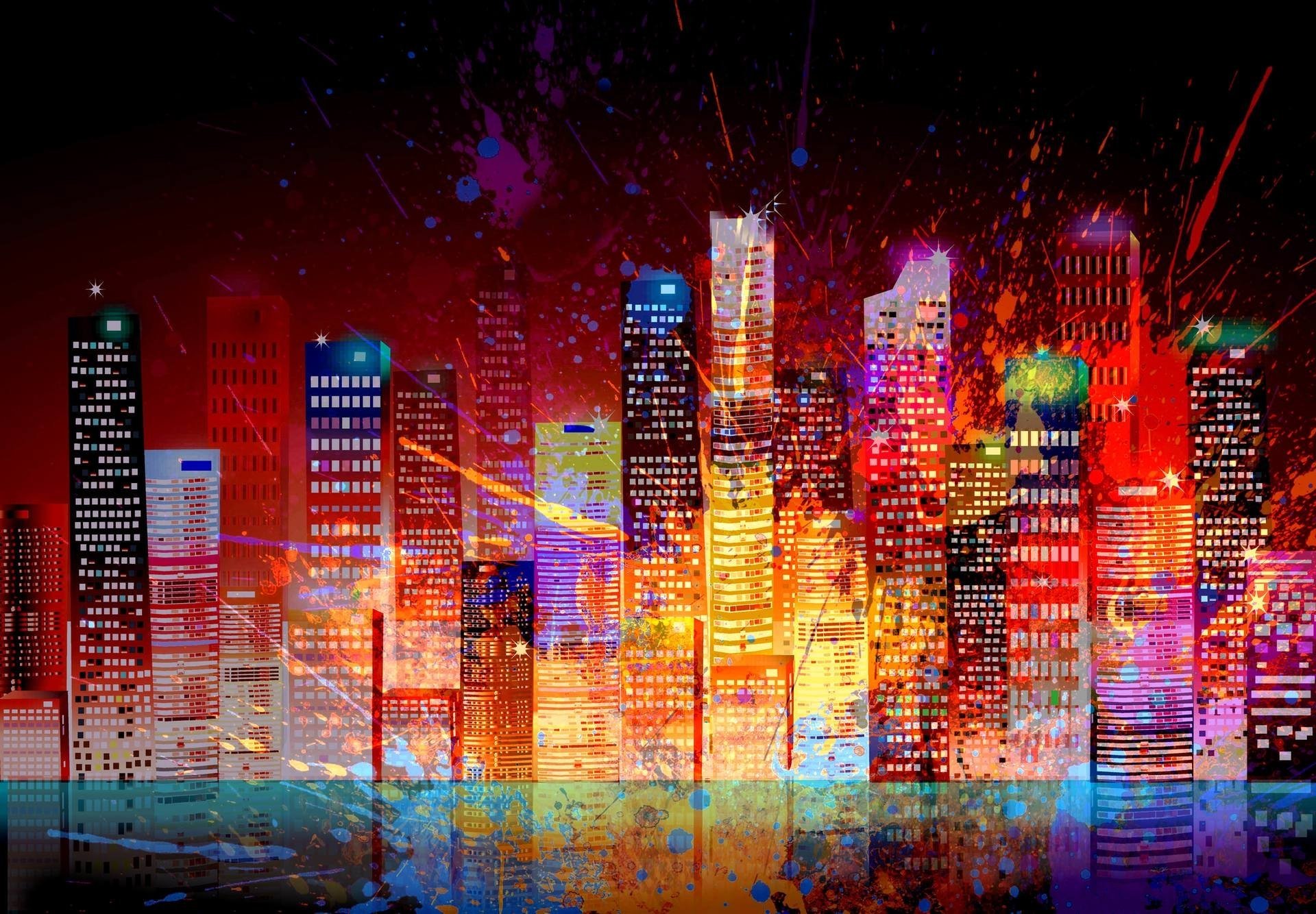 Кисло город. Город абстракция. Яркий город. Разноцветный город. Ночной город.