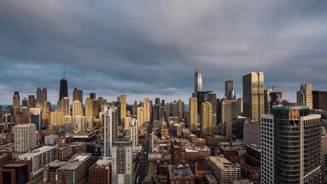Звук большого города. Америка небоскребы Нью Йорк. Чикаго урбанизация. Дневной город. Городской вид.