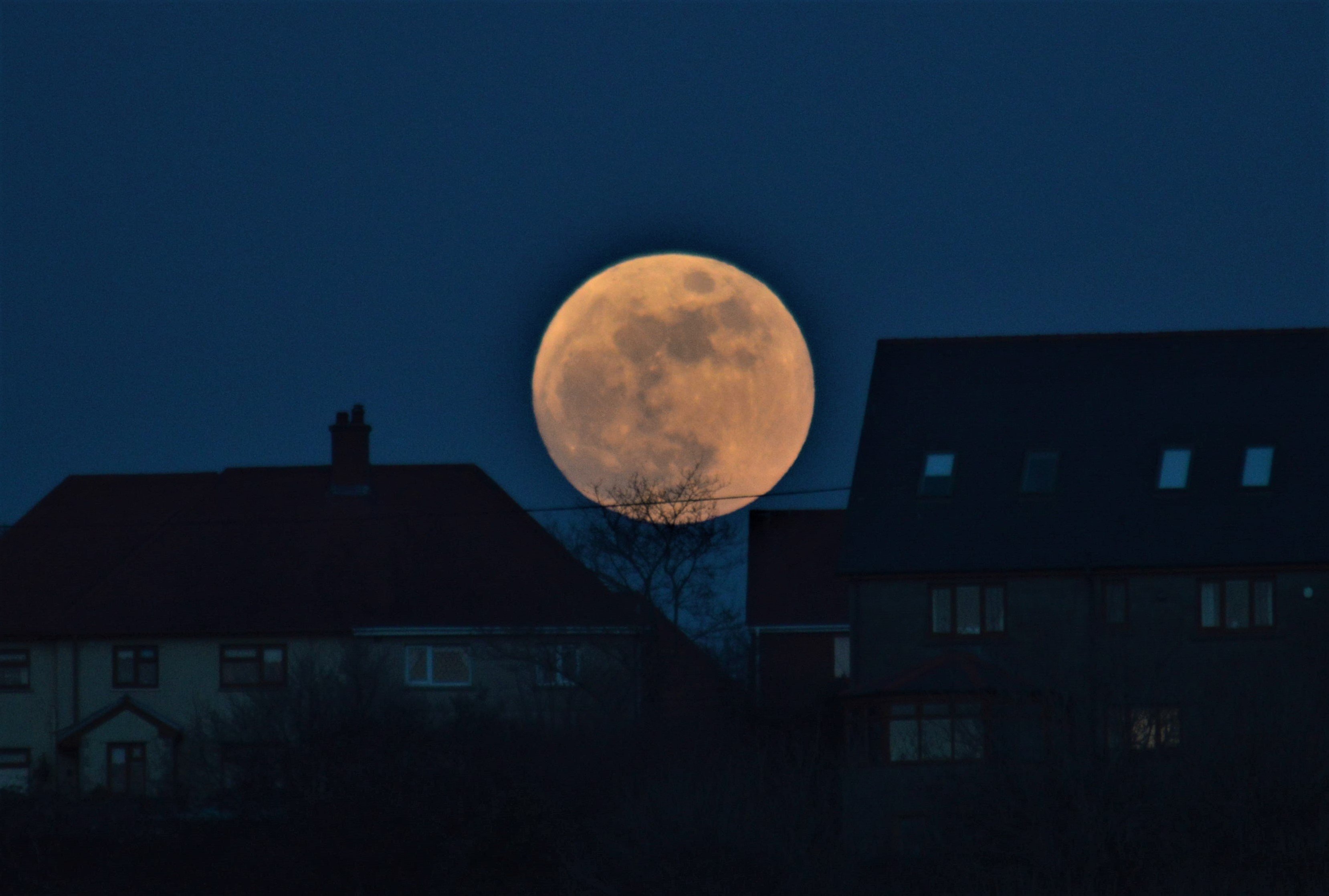 Луна над домами. Луна над крышами. Луна над городом. Домик на Луне.
