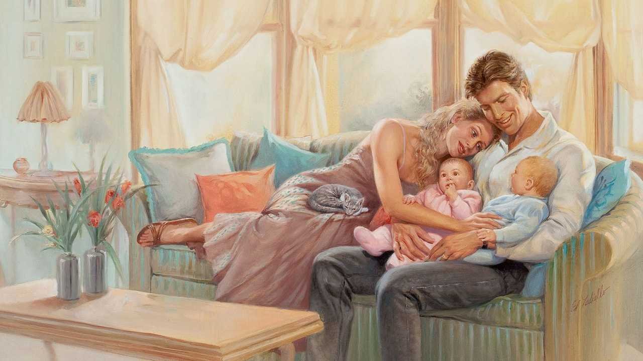 Семейное счастье в живописи. Картина счастливая семья. Картина семь. Счастливая семья иллюстрации. Рождение мамы домашние