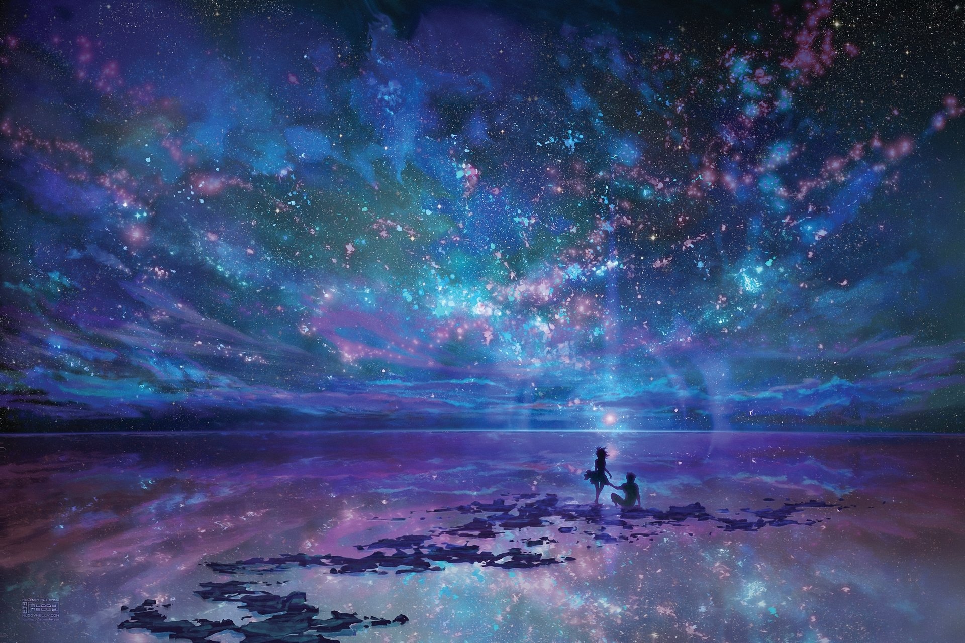Среди миров тема. Волшебное небо. Космический пейзаж. Волшебное ночное небо. Красивый арт.