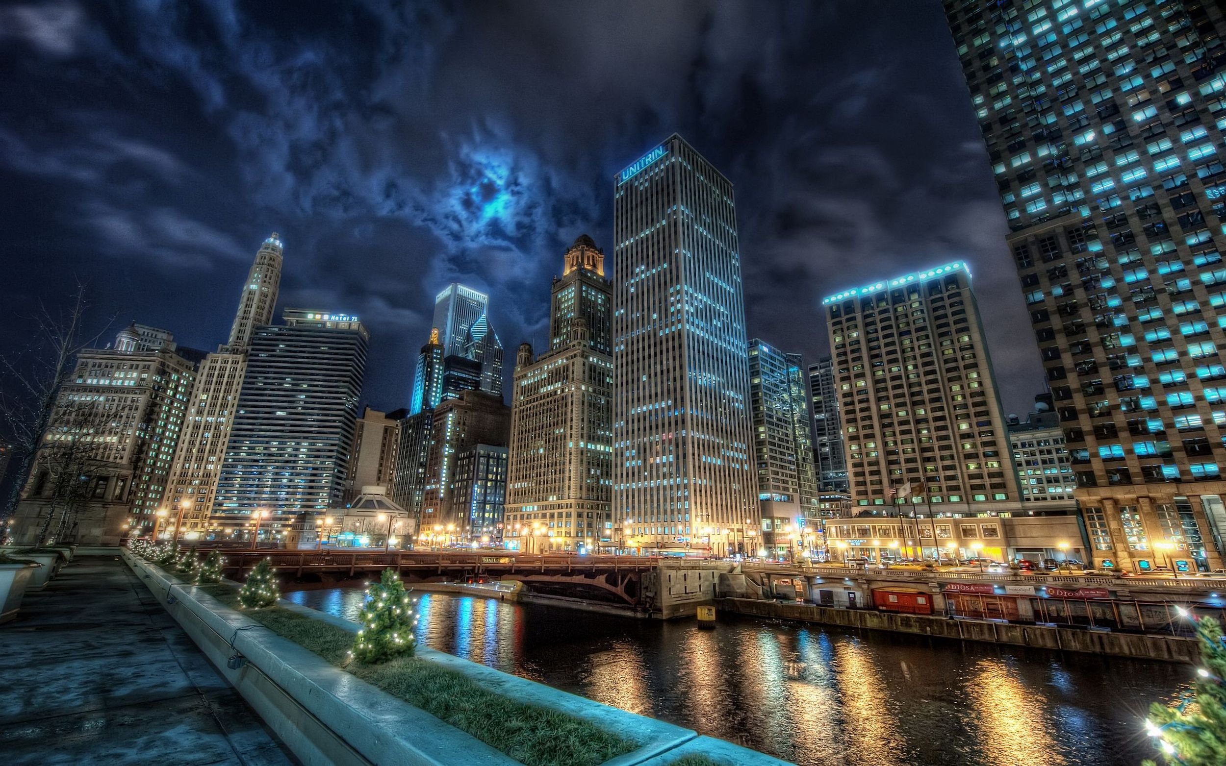 Чикаго. Чикаго небоскребы панорама. Ночной Даунтаун Нью Йорка. 2 экран города