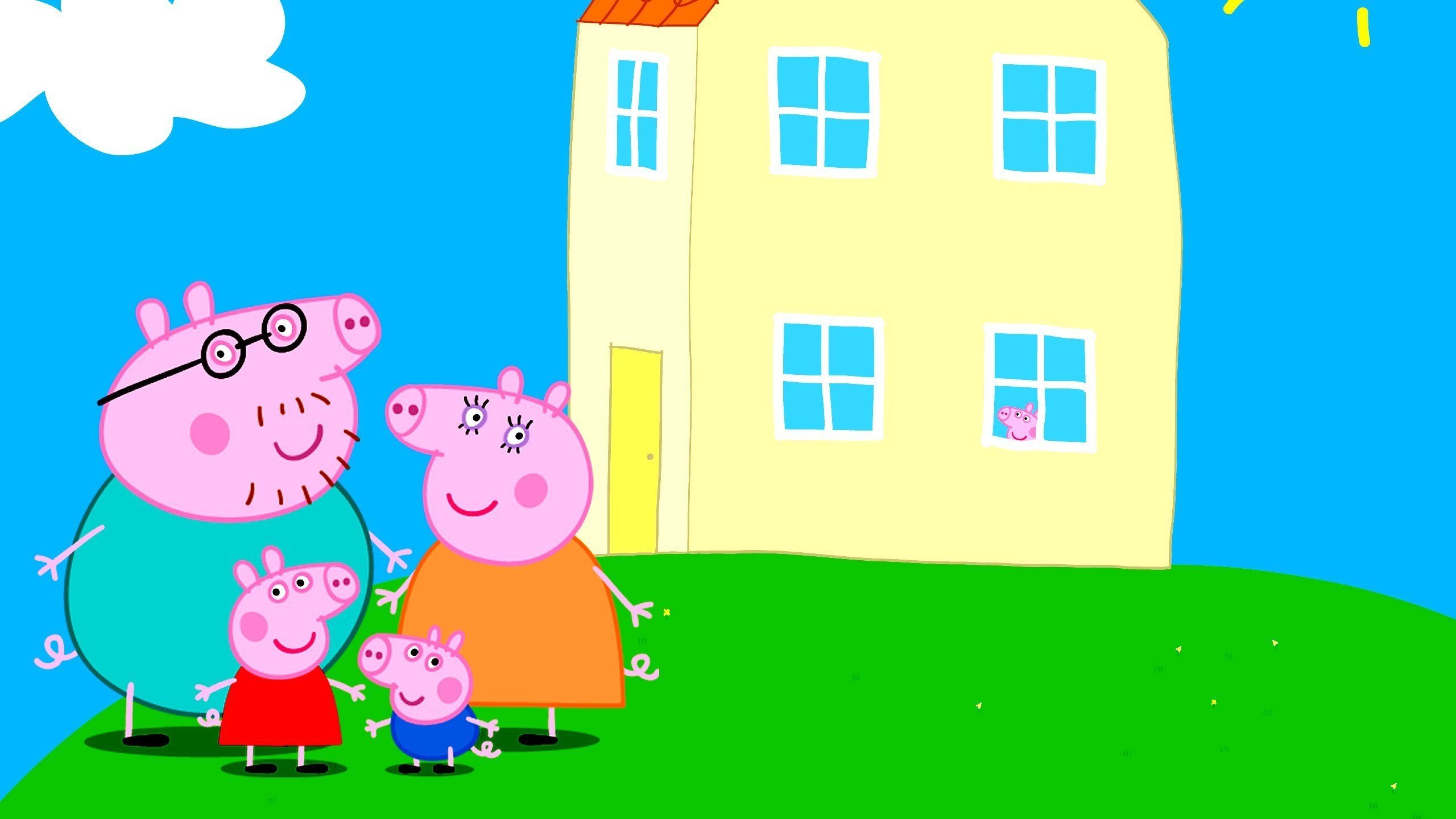 Пеппа семьей возле дома. Свинка Пеппа и её семья. Свинка Пеппа её сьмья. Пеппа Пиг Хаус волпапер.
