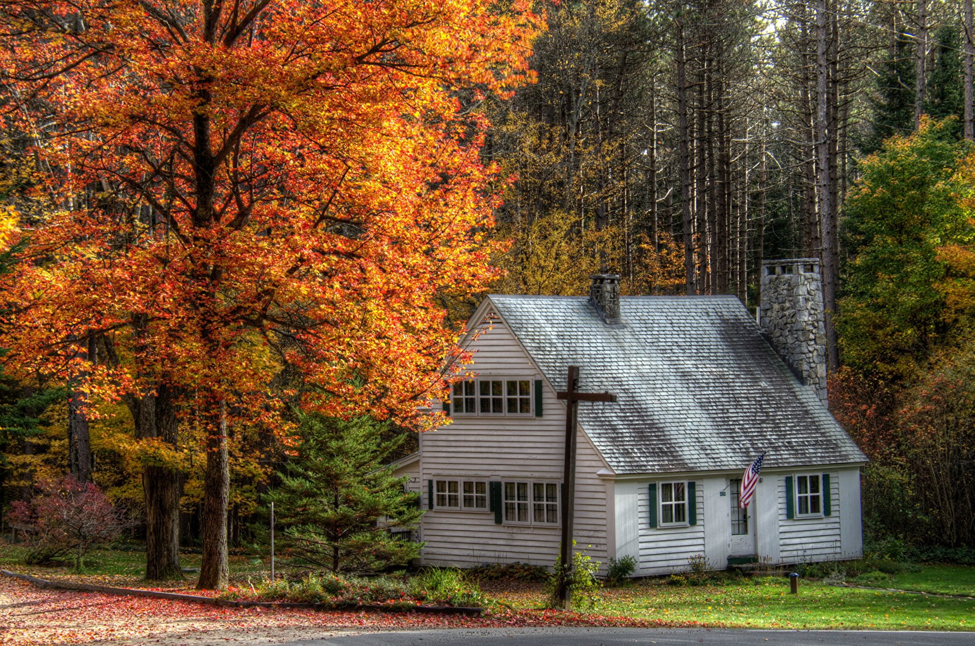 Дом на осенней улице. Штат Вермонт пригород. Вермонт штат США лес. Осень дом. Осень домик в лесу.
