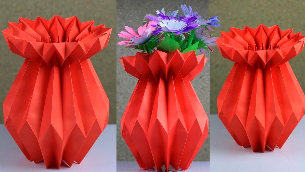 Как сделать вазу легко. Объемная ваза. Ваза из бумаги для цветов. Оригами вазы. Ваза "оригами".