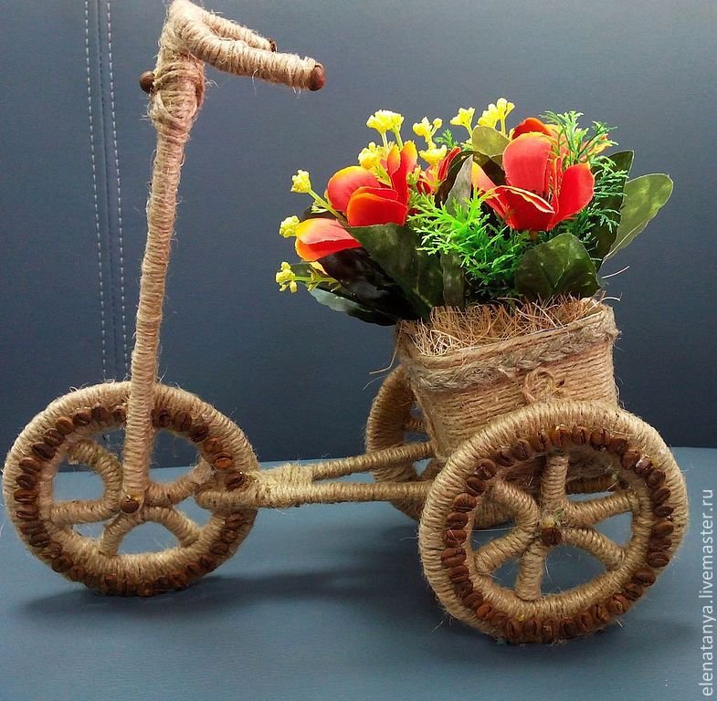 Поделка мой друг велосипед. Декоративный велосипед. Кашпо велосипед из джута. Велосипед из шпагата. Декоративный велосипед из джута.