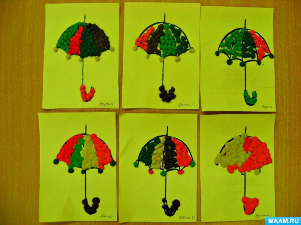 Зонтик младшая группа. Аппликация цветные зонтики в старшей группе. Лепка цветные зонтики. Лепка цветные зонтики в средней группе. Аппликация разноцветные зонтики в старшей группе.
