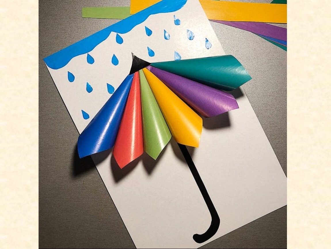 Технология 1 апреля. Аппликация зонтик объемный. Зонтик из бумаги. Зонт из цветной бумаги. Объемная поделка зонтик.