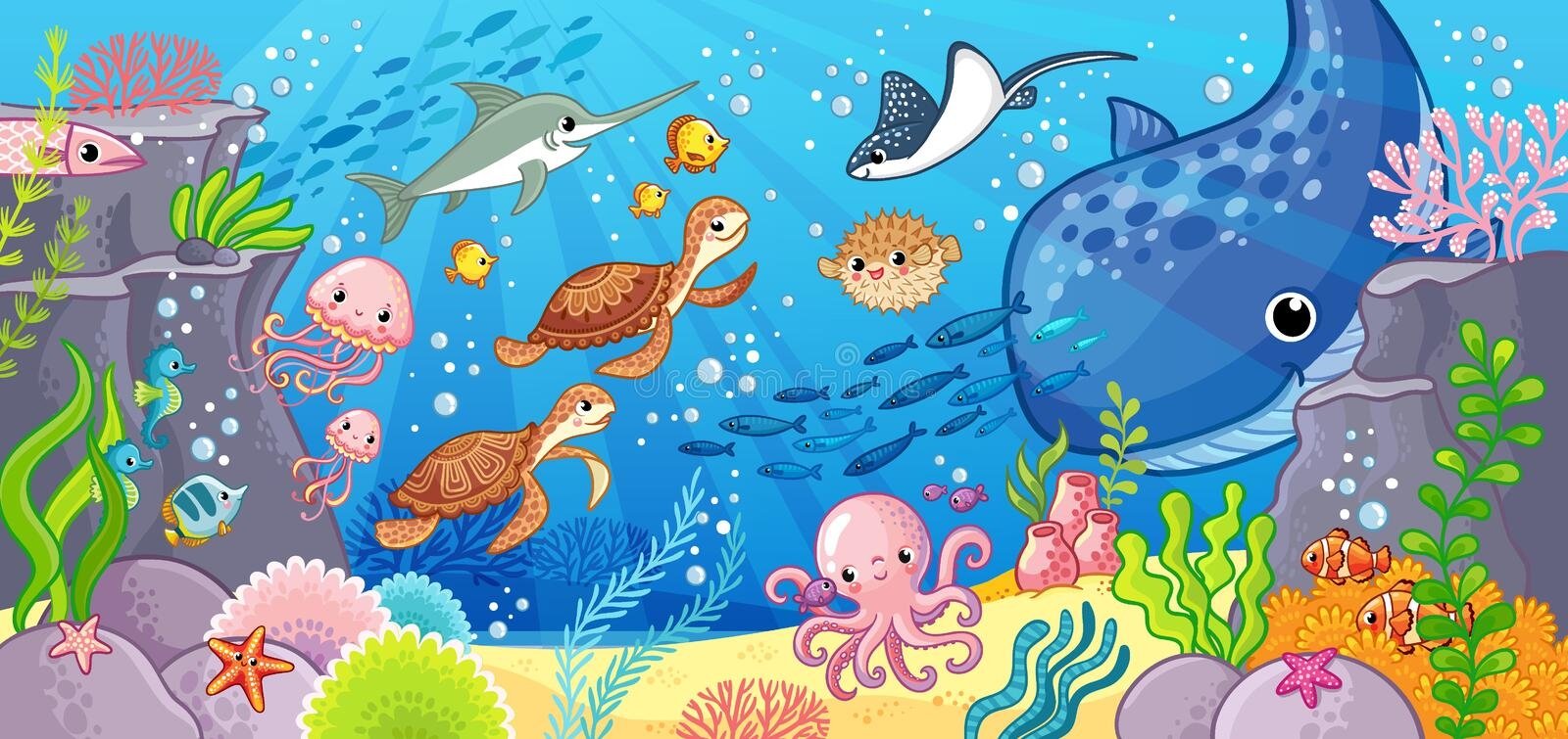 Подводный мир для дошкольников. Морские обитатели для детей. Подводные обитатели для детей. Морской мир иллюстрация. День водных животных в детском саду