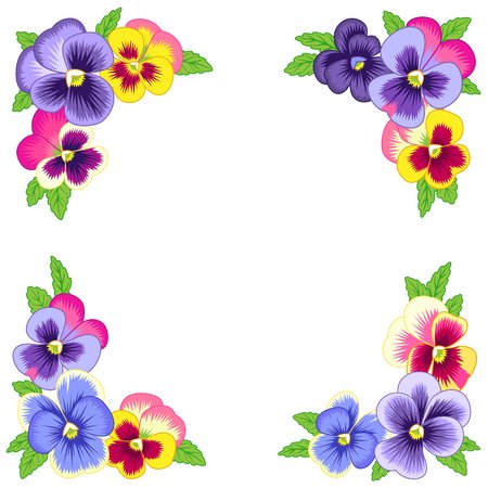 Цветочный вектор рамка Анютины глазки