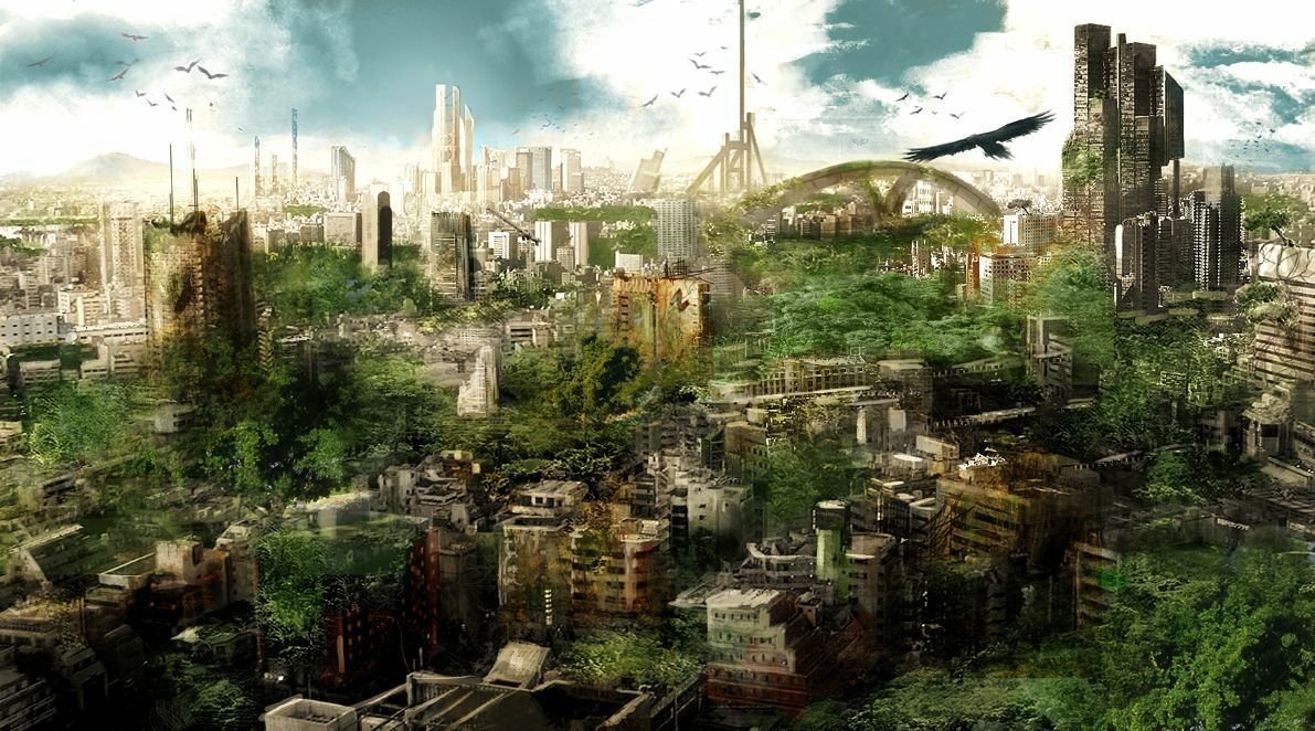 Разрушенная цивилизация. Земля без людей. Разрушенный современный город. Постапокалипсис город. Заброшенный город будущего.
