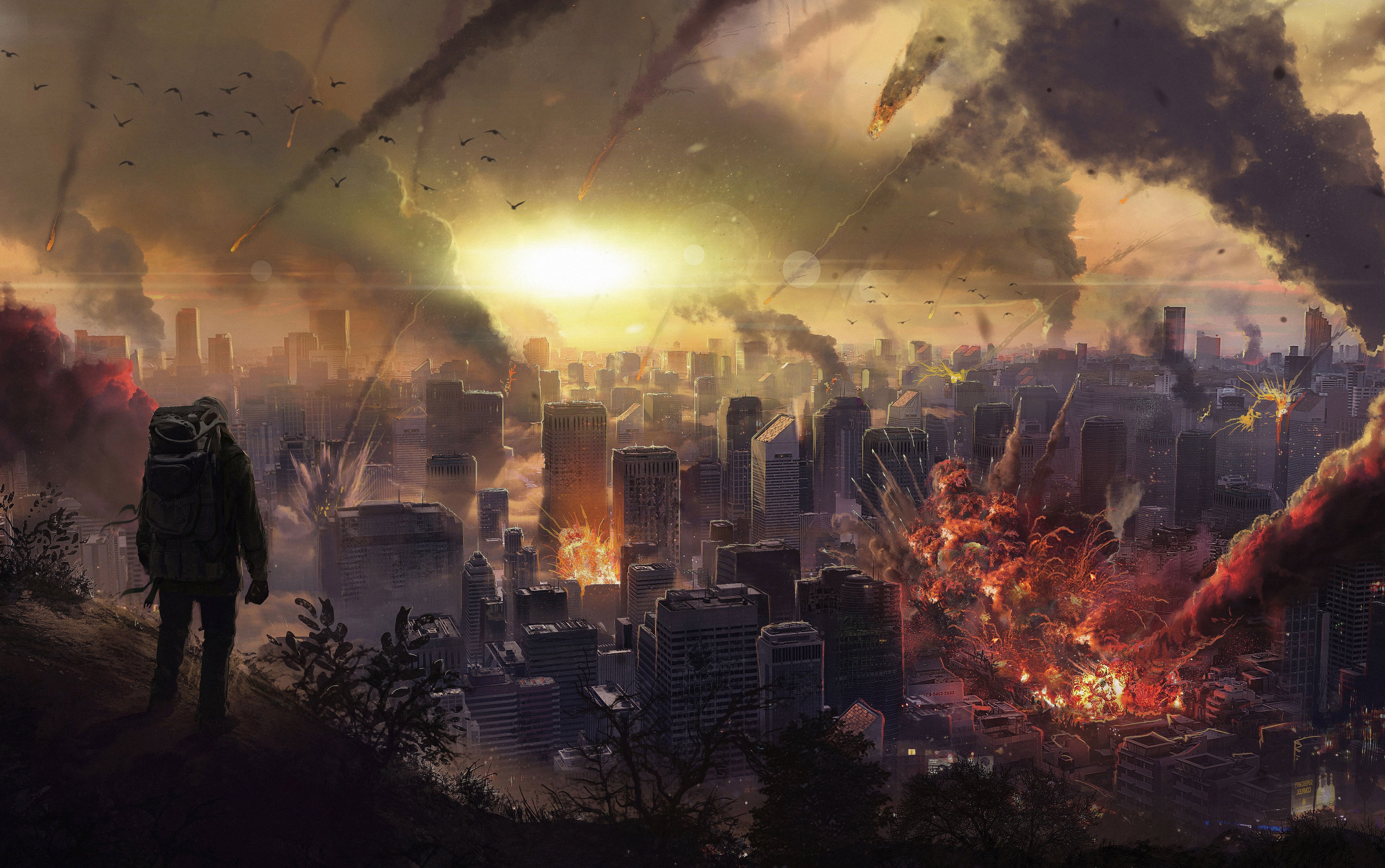 Мир после 2024. Фон апокалипсис. Город в огне. Разрушенный мир. Постапокалипсис арт.