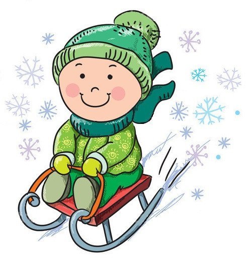 Мультяшный мальчик на санках
