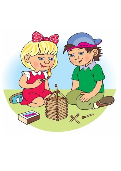 Дети играют со спичками иллюстрация