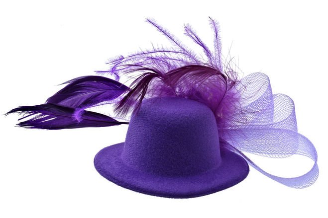 Фиолетовая шляпа. Карнавальные шляпы для детей. Необычные шляпы. Шляпа с пером.