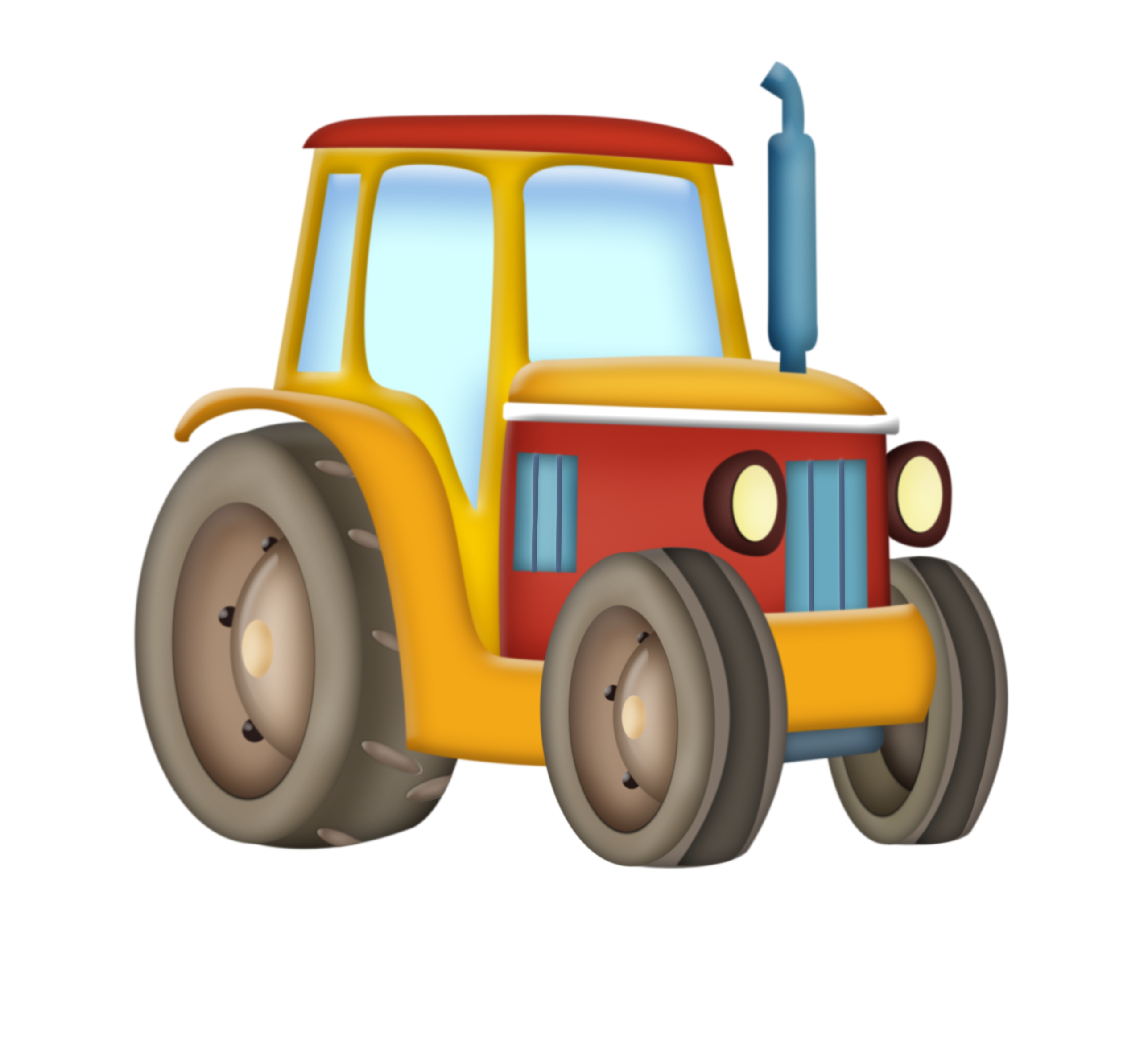 Трактор. Трактор для детей. Трактор мультяшный. Трактор на прозрачном фоне.