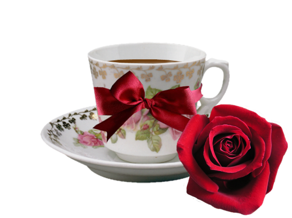 Чашка кофе и цветы на прозрачном фоне