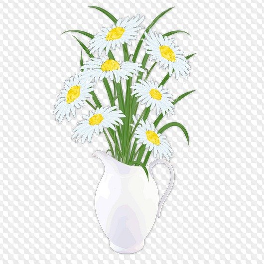 Ромашки в вазе на белом фоне