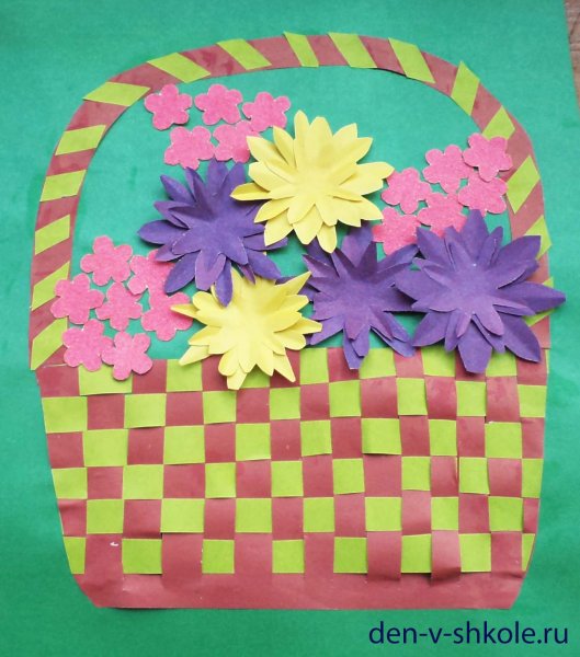Аппликация корзина с цветами
