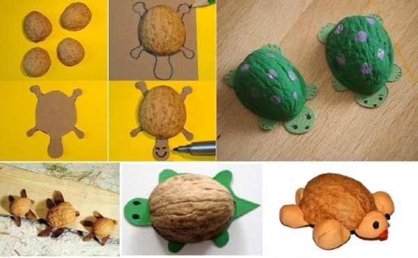 Поделки из скорлупы грецкого ореха и пластилина для детей