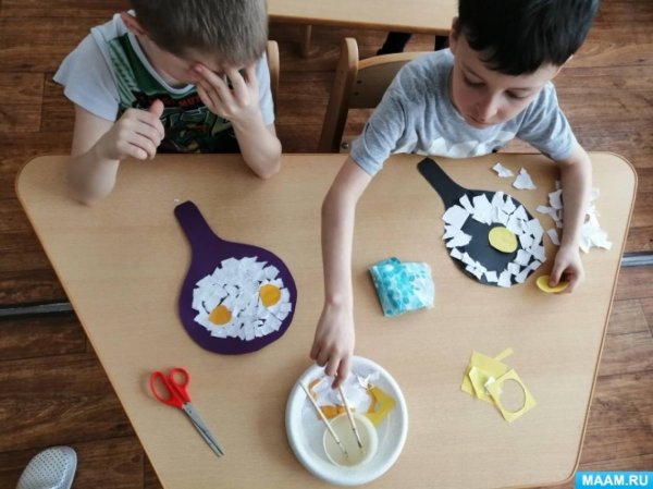 Аппликация яичница подготовительная группа