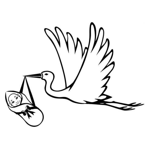 Трафарет аиста с ребенком