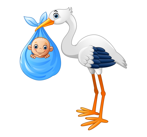 Аист мультяшный с ребенком