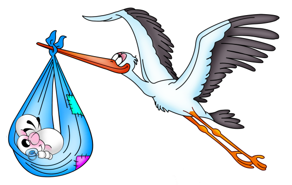 Аист несет ребенка