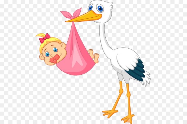 Аист мультяшный с ребенком