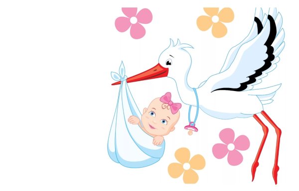 Аист с младенцем девочкой