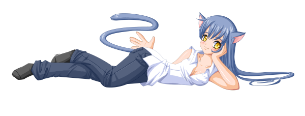 Аниме кошка на белом фоне