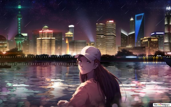 Арты девушек на фоне города