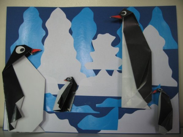Оригами пингвины на льдине подготовительная группа
