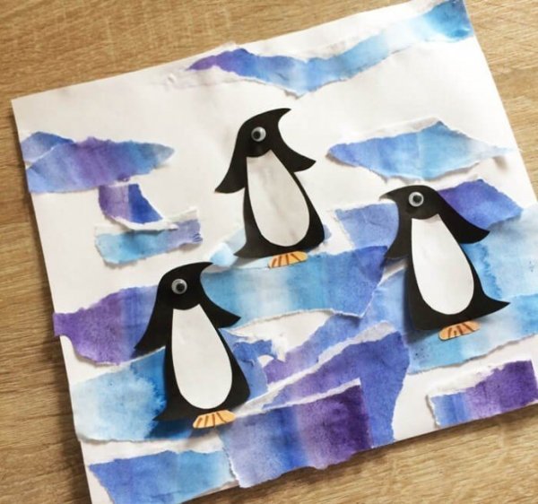 Аппликация пингвины на льдине