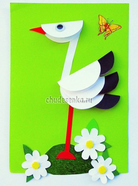 Аист из кругов аппликация